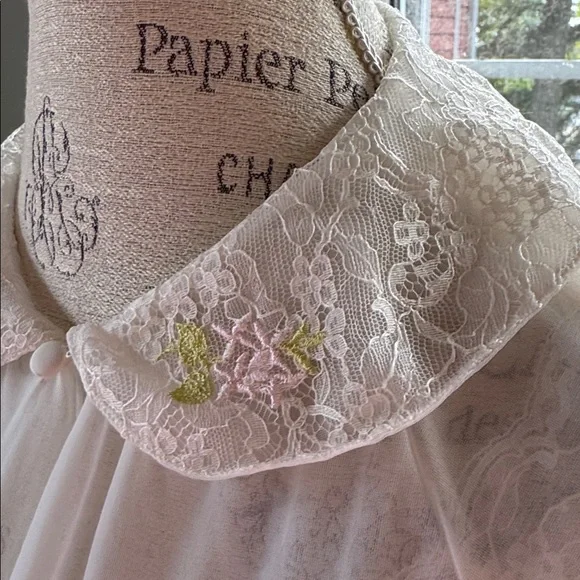 Vintage Vanity Fair peignoir robe & nightgown set Ivory/white floral EVC size L - Picture 3 of 11